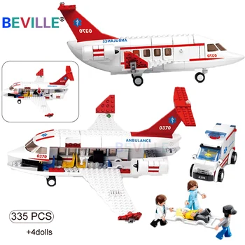 Sluban 335Pcs Aeroport Salvare Avion Blocurile Orașului Avion Medical de Ambulanță Aeriană Auto Asamblarea Cărămizi Jucarii Copii Cadouri