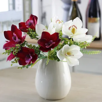 Nou 1 Buchet De 5 Capete De Flori Artificiale Fals Orhidee Iarbă, Flori De Matase Petrecere De Nunta Decor Acasă