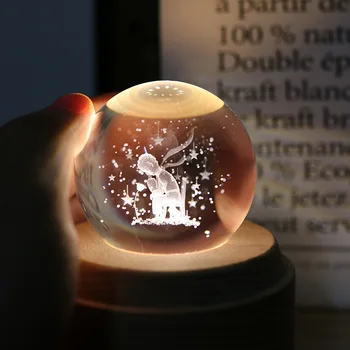 Glob de cristal Carusel din Lemn Cutie muzicala Micul Print cu Lumina Rotativ Cadou de Ziua de nastere pentru Prietena Acasă Decorare Accesorii