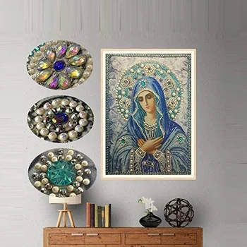 Speciale în Formă de Rotund Cristal Gaurit 5D DIY Diamant Pictura Broderie Pictograma Religie Pietre cruciulițe Cadou De Mama Maria