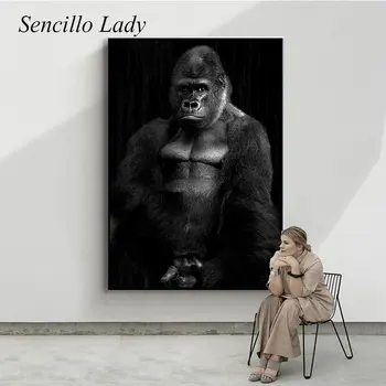 Alb Negru Maimuță Maimuță Panza Poster Gorilla Animal Pictura De Perete De Arta De Imprimare Tablouri Decorative Moderne De Decorare Camera De Zi