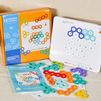 Puzzle Hexagonal Forme Geometrice Din Lemn Solide Copii Jucărie De Învățământ Grădinița Consumabile Cub Puzzle Interactive Toy
