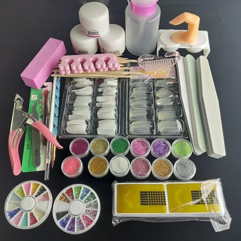 Plin De Unghii Manichiura Set Pro Kit Acril Cu Mașină De Găurit Acrilice, Sclipici Pulbere Sfaturi De Unghii Nail Art Tool Kit