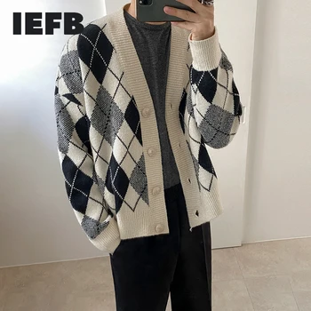 IEFB carouri kintted cardigan pulover barbati coreeană de moda toamna îmbrăcăminte casual V-neck haine vintage supradimensionate 9Y4523