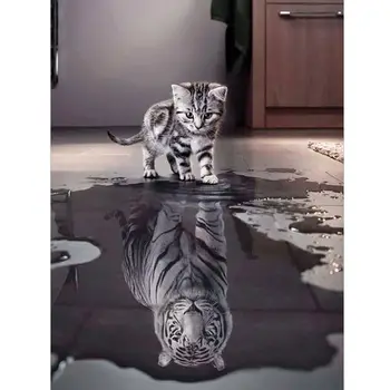 5D Diamant Pictura Cat de Reflecție Tiger Cross Stitch Full Diamond Broderie Animal Imagine Mozaic de Pietre Decor Cadou