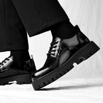 Italian Fashion Din Piele Pantofi Mocasini Pentru Barbati Casual Pantofi De Om De Afaceri De Sex Masculin Formală A Subliniat Nunta De Moda Negru Talpă Groasă