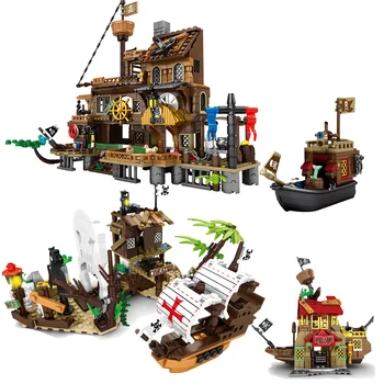 Jucării pentru copii de Aventura Pier Nava Pirat Model Blocuri Jucarii Idei DIY MOC Cărămizi Baieti Jucarii Educative pentru Copii Cadouri