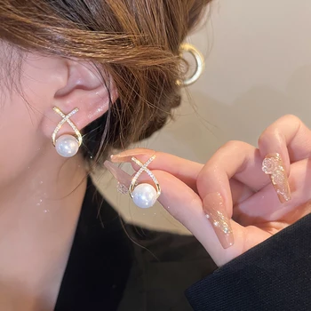 Coreeană Nou De Lux Pearl Zircon Cercei Stud Pentru Femei De Moda De Cristal Imitație Dulce Pearl Cercei Accesorii Bijuterii Fata