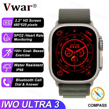 Busola Ceas Inteligent VWAR IWO ULTRA 3 49mm Aliaj de Titan 100+ Modele Sport IP68 Impermeabil Bărbați Smartwatch Bluetooth Apel NFC