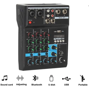 Profesionale 4 Canale Audio Bluetooth Mixer de Sunet de Amestecare Consolă Interfata Audio placa de Sunet USB pentru Calculator Acasă Karaoke
