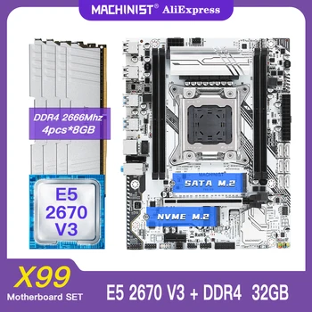 MAȘINIST Placa de baza X99 Set Kit Xeon E5 2670 V3 CPU Procesor 32G(4*8) DDR4 Memorie Desktop Sata M. 2 NVME M. 2 ATX K9