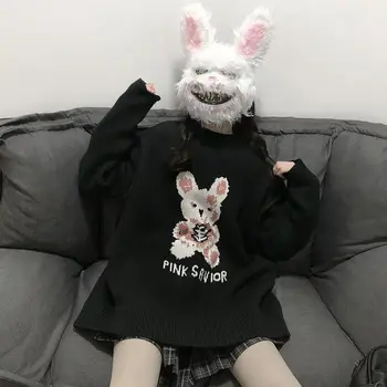 Gothic Punk Iepure Tricotate Pulover Casual Pierde Plus Dimensiune Moda Harajuku Unisex Sus 2021 Iarna Drăguț Supradimensionate De Sex Feminin Pulover