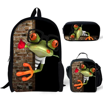 Personalizate Frog 3D de Imprimare Mochilas Escolares Sac de Școală pentru Teen Fată Băiat Copii 3pcs Set Rucsac Ghiozdan Copil Bagpack
