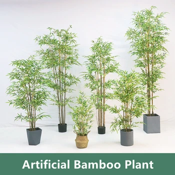 Fals Bambus 150/120/90cm Ghivece cu Plante Artificiale, Verdeață, Plante în Ghiveci Decorativ Copaci pentru Biroul de Acasă Hol Magazin