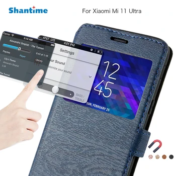 PU Caz Telefon din Piele Pentru Xiaomi Mi 11 Ultra Flip case Pentru Xiaomi Mi 11 Ultra Fereastra de Vizualizare Cartea Caz Moale TPU Silicon Capac Spate