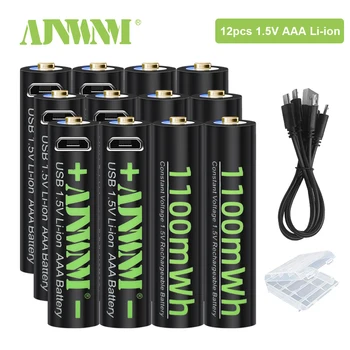 ajnwnm 1.5 v USB AAA Baterii Reîncărcabile Li-ion 1100mWh 1.5 v Baterii AAA pentru Telecomanda Detector de Camera + Cablu USB
