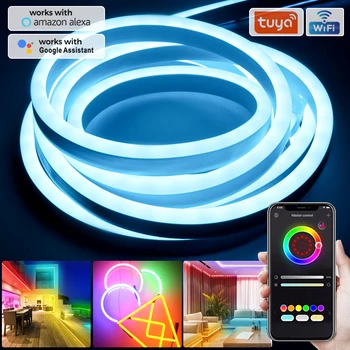 Tuya WiFi Inteligent 220V RGB Neon LED Banda 5050 rezistent la apa 5M 10 M 20 M 50 M 100 M De Cameră Decor în aer liber Bluetooth/de la Distanță