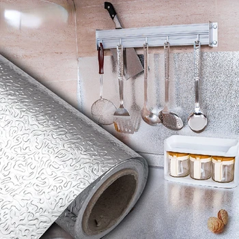 Bucătărie Oil-proof Impermeabil Autocolante Anti-agățare de Înaltă temperatură Folie de Aluminiu Auto-adeziv Tapet Aragaz Cabinet Autocolante