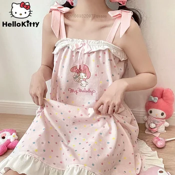 Sanrio Melodia Mea De Imprimare Drăguț De Vară Cămașă De Noapte Kawaii Stil Japonez Sora Moale Homewear Student Y2k Dulce Femeile Sling Pijamale