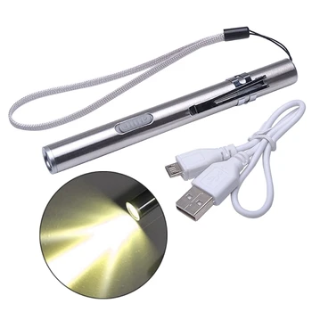 Reîncărcabilă Lanterna LED-uri Pen Lumini Mini din Oțel Inoxidabil Lumina Lanterna cu Incarcare USB Cablu Folosit pentru Camping în aer liber