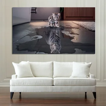 Creative Reflecție Panza Pictura Cat De Reflecție Tigru Animal Print Postere Personalitate Acasă Decorare Arta De Perete Imagini