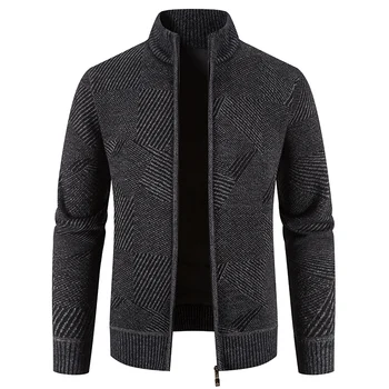 2022 Noi de Iarna Barbati Tricotate Cardigan Gros Cald Sweatercoat Geometrice Moda Stand Guler cu Fermoar Casual, Pulovere Cardigan Barbati