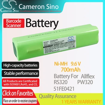 CameronSino Baterie pentru Allflex RS320 PW320 se potrivește Allflex 51FE0421 Scanner de coduri de Bare baterie de 700mAh 9.60 V Ni-MH Negru