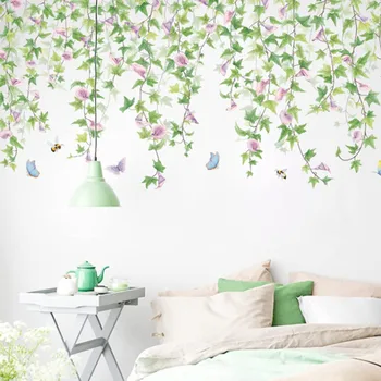 Morning Glory Rattan Autocolante de Perete Amovibil Ramuri de Viță de vie Verde Frunze de Plante de Flori Tapet Decal DIY Murală
