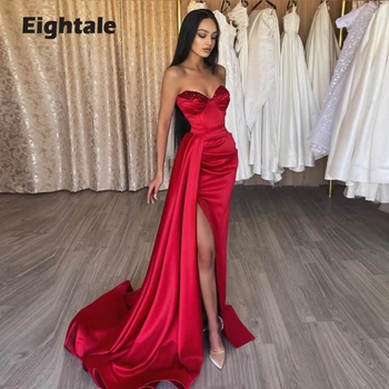 Eightale Roșu Formale Rochie de Seara pentru o Nunta de Satin Iubita Side Split Dubai Mermaid Rochie de Bal Celebritate vestido festa