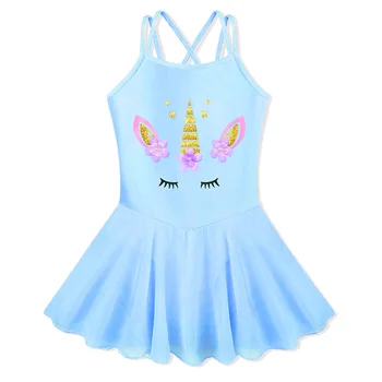 BAOHULU Albastră fără Mâneci Bumbac Toddler Girls Gimnastica Tricou Copii Costum Fetita cu Margele Floare de Dans Haine