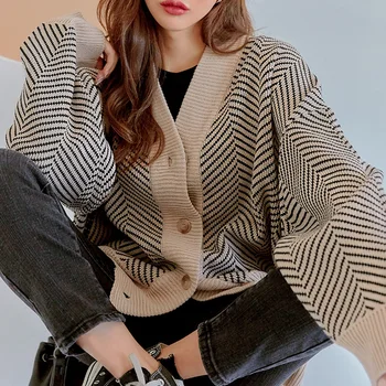 Cu Dungi Tricotate Cardigan Gilet Femme Manche Longue Pulover Supradimensionat Stil Coreean Femei Sueter Mujer Invierno 2020 Toamna Vintage