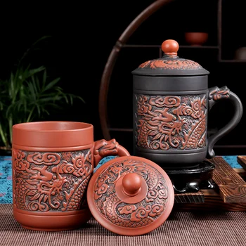 420ml Antic dragon și phoenix cani de lut Violet Cana de Ceai cu Cana de Cafea,Cani de Ceai Puerh birou Cupa Drinkware