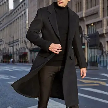 Toamna Iarna Barbati Haină De Lână Solidă Maneca Lunga Lână Jachete Fleece Pentru Bărbați Palton De Moda Streetwear Lung Trenci Ofițeresc Îmbrăcăminte Exterioară