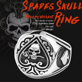 BEIER picătură de transport maritim craniu musca crescut de poker design inel din oțel inoxidabil Gotic personalitate bărbați Punk rock bijuterii Cadou BR8-603