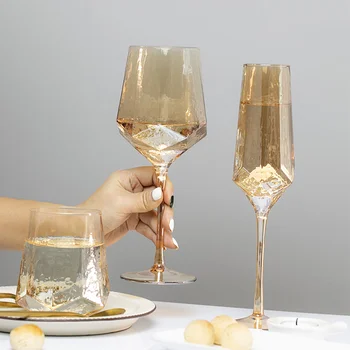 Lumina de Aur de Lux Amber Cupă de Șampanie Pahare de Vin Nordic Colorate Acasă fără Plumb Sticla de Cristal cu Ciocanul de Diamant Whisky Cupa