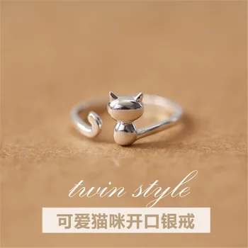 Argint Bijuterii Placate Fierbinte Popular Noua Moda Coreeană Mici Proaspete Pisica Drăguț Animale De Deschidere Inele Simple R004