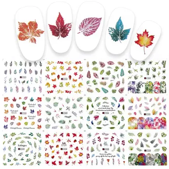 HNUIX 12 bucăți apă de unghii decal și autocolant flori frunze de copac verde de vara Simplu DIY pentru manichiura nail art manichiura decor