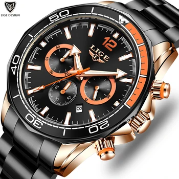 LIGE Watch Ceas de mana Barbati cu Banda din Oțel Inoxidabil Moda Cuarț Ceas Cronograf Luminos indicii Unice Ceasuri Sport