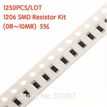 1250PCS/LOT 1206 SMD Rezistor Kit (0R~10MR) 5% Cip Rezistenta Set Asortate 100%NOU 50 de Tipuri de Fiecare 25PCS
