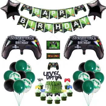 Video Joc Fericit Ziua de nastere Banner Gamepad Băiat Umfla Consumabile Partid Jucărie JOC PE Balon Folie Happy Birthday Decorare Jucării pentru Copii