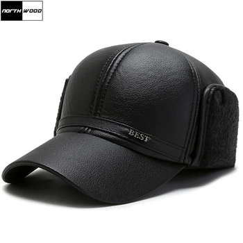 [NORTHWOOD] 2020 Noul Negru din Piele Pu Capac de Baseball pentru Bărbați de Iarnă Snapback Hat Earflaps Cald Sepci de Baseball Casquette Homme Tata Pălărie