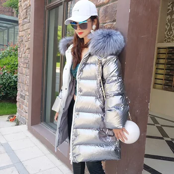De iarnă din 2018 jos jacheta pentru femei rață jos blana naturala raton guler de blană cu glugă mare qulified uza de moda streetwear