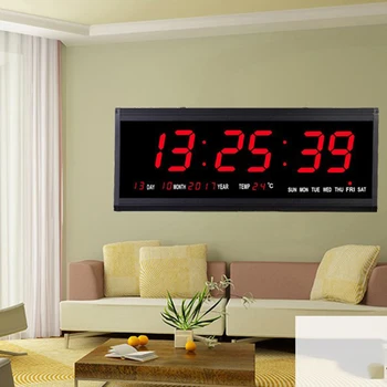 17inch Digital cu LED-uri, Ecran de Proiectie Ceas de Perete Calendar de Timp cu Termometru Interioară 24H Display - Zile/Lună/An UE