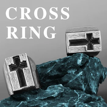 Retro Exagerat Atmosferice Cruce Inel de Moda pentru Bărbați Simplu Credința Creștină Hip Hop Bierk Inel Bijuterii Creative de Cadouri en-Gros