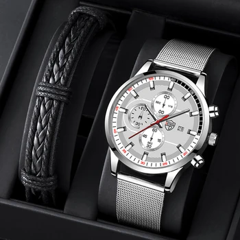 uhren herren 2022 modul Herren Uhren Männer Luxus Edelstahl Plasă Gurtel Quarz Armbanduhr Leucht Uhr Business Casual Leder Banderola
