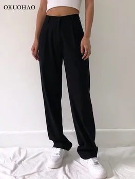 2022 Moda Direct Costum Femei Pantaloni Cu Talie Înaltă Casual, Office Lady Pantaloni Lungime Completă Largi Picior Vrac Negru De Sex Feminin Mama Pantaloni