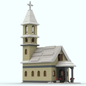 1051 BUC MOC Jucării Stradă Oraș Scena de Iarna Biserica Satului Blocuri de Construcție Modulară Model de Bloc