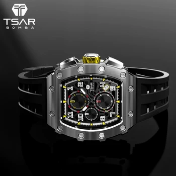 Mens Watch TSAR BOMBA Brand de Lux High-end Otel Inoxidabil rezistent la apă Moda Sport Cronograf Bărbați Ceas de mână Ceas