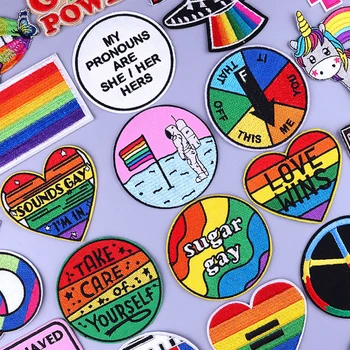 LGBT Iubesc Mândria Curcubeu Patch-uri Pentru Îmbrăcăminte Thermoadhesive Patch-uri de pe Haine Textul Scrisorii Gay Feministă Desene animate Broderie Patch-uri