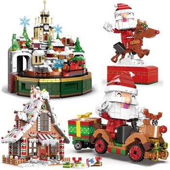 MOC Idee Set de Crăciun Moș crăciun Ren Cosul de Blocuri Princess Castle Music Box Cărămizi Pom de Crăciun Gingerbread House Jucărie